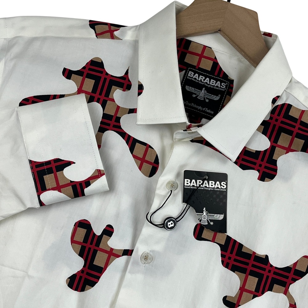 Barabas Slim Fit Abstract Plaid Patch Print Long Sleeve Button Up Shirt LG NWT